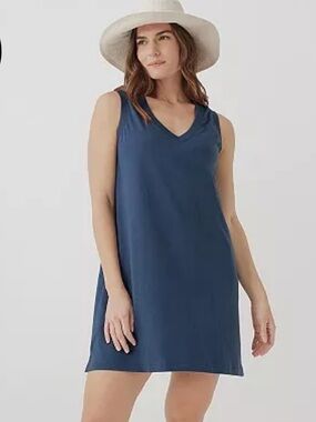 Pact Organic Woman's Blue Cotton Softspun V-Neck Tank Dress Sz sm